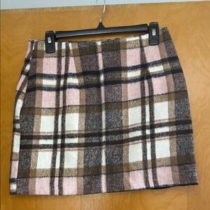 Plaid Mini Skirt in Pink and Brown